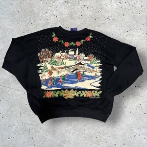Vintage Turtle Bay Christmas Sweatshirt XL Winter Village Scene Made in USA